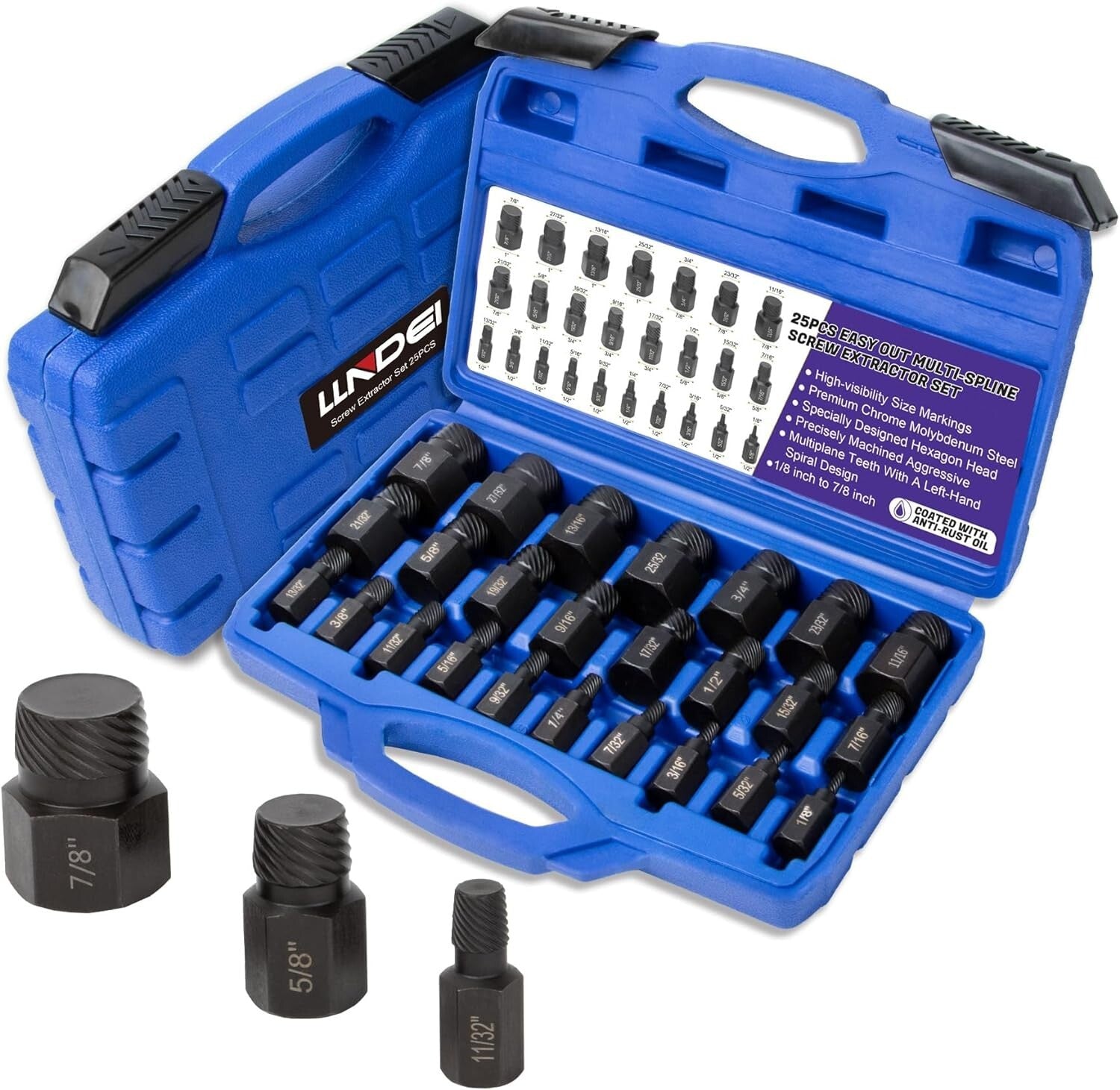 Durable 25-Piece Screw Extractor Set with Blow Molded Case – Lifetime Guarantee