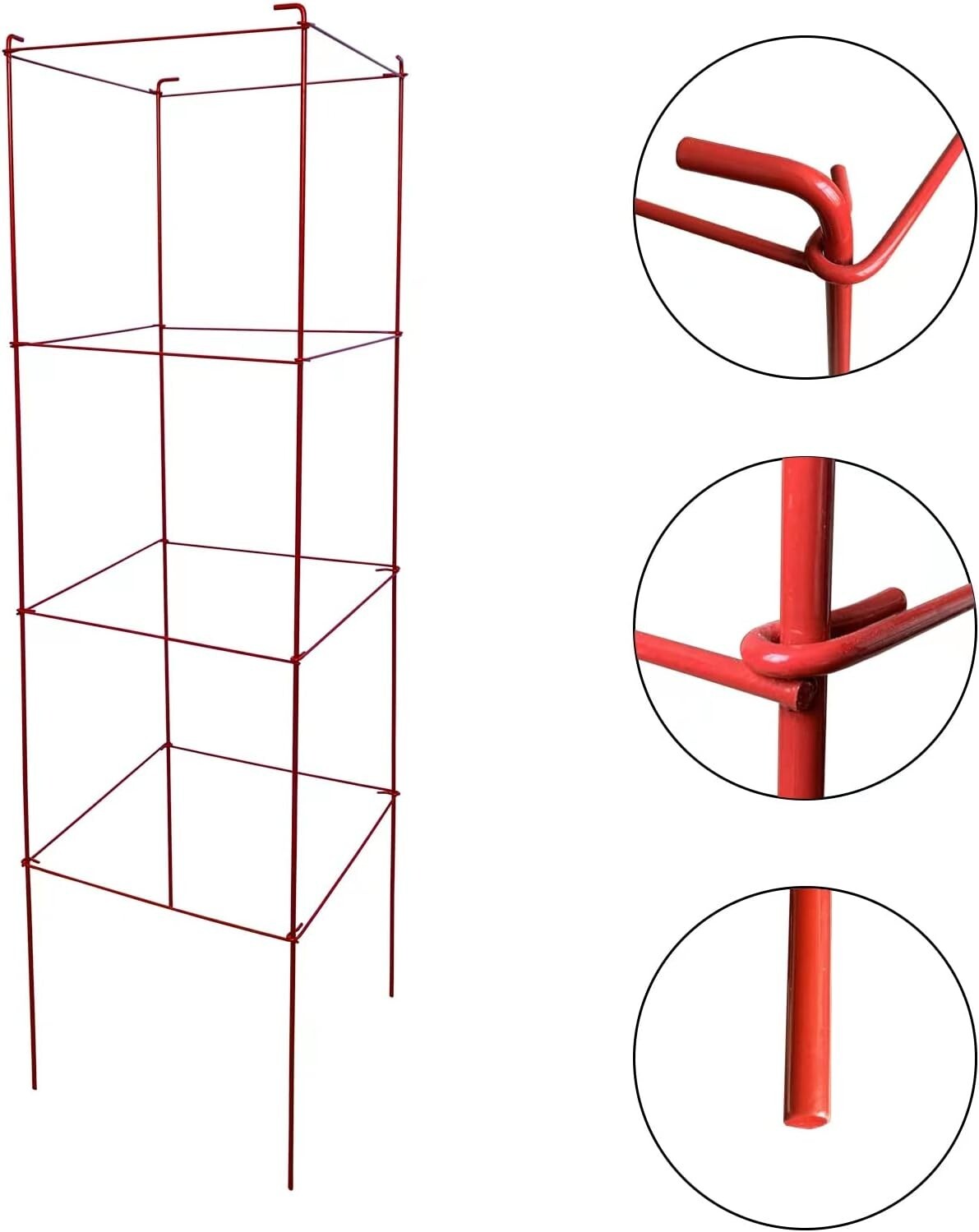 Adjustable Tomato Cages 6 Pack - Perfect 46 Inch Red Support for Climbing Plants
