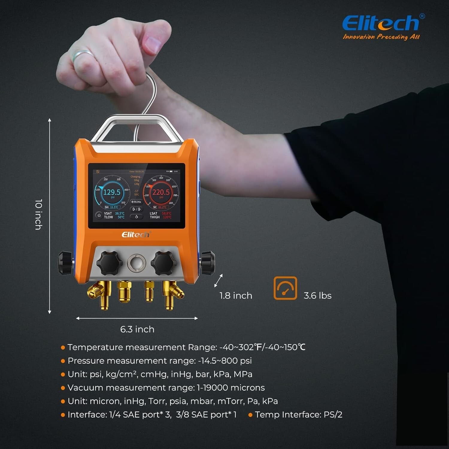 Digital 4-Valve HVAC Manifold Gauge with Smart Touch Screen & App Integration