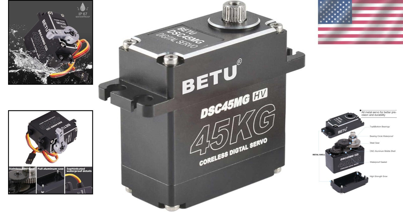 Precision 45Kg Coreless Servo Motor with 180° Control - Lightweight & Durable