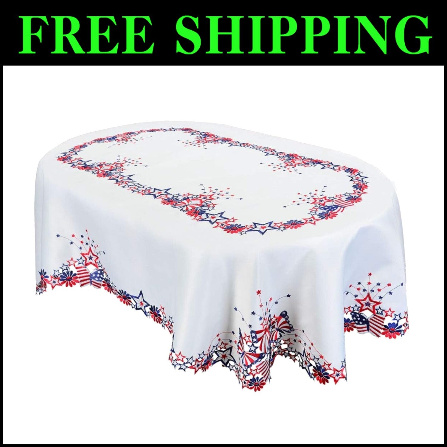 Elegant Floral Oval Tablecloth for Memorial Day – 58" x 89" Patriotic Design