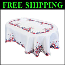 Load image into Gallery viewer, Elegant Floral Oval Tablecloth for Memorial Day – 58" x 89" Patriotic Design