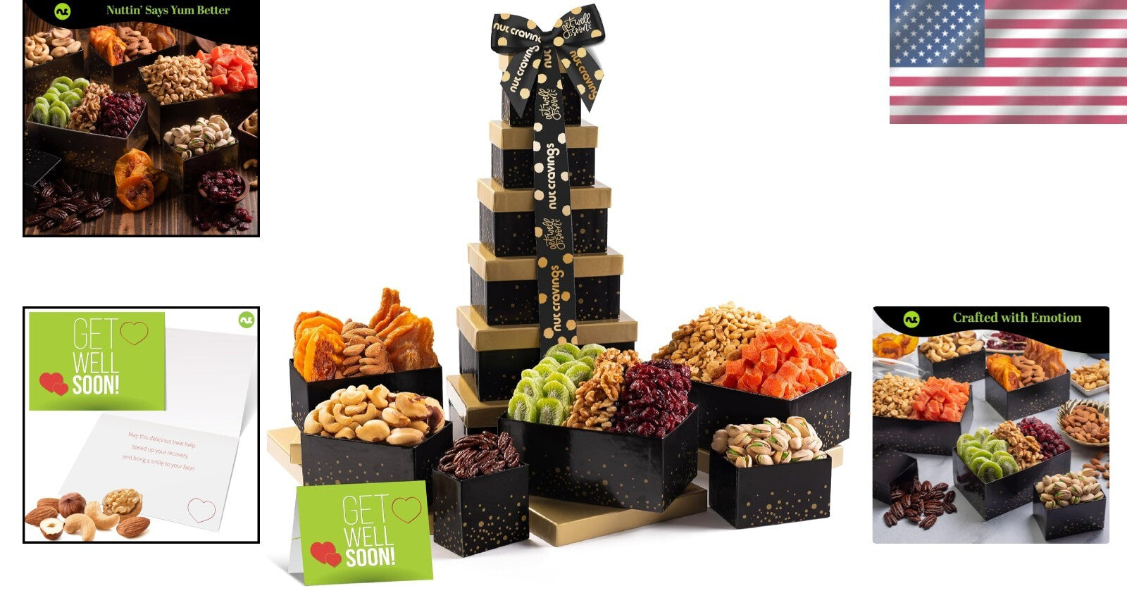 Elegant 12-Variety Snack Tower Gift Basket with Get Well Soon Ribbon - Kosher