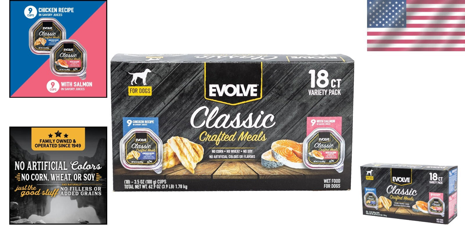 Classic Crafted Chicken & Salmon Wet Dog Food Variety Pack - 18 Trays, 3.5oz