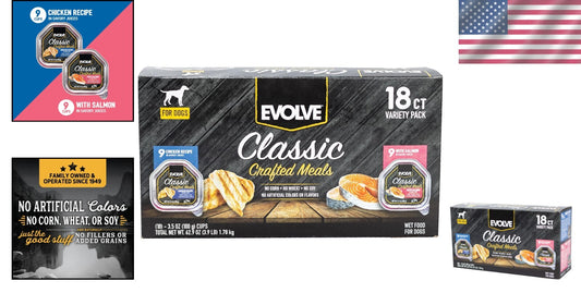 Classic Crafted Chicken & Salmon Wet Dog Food Variety Pack - 18 Trays, 3.5oz