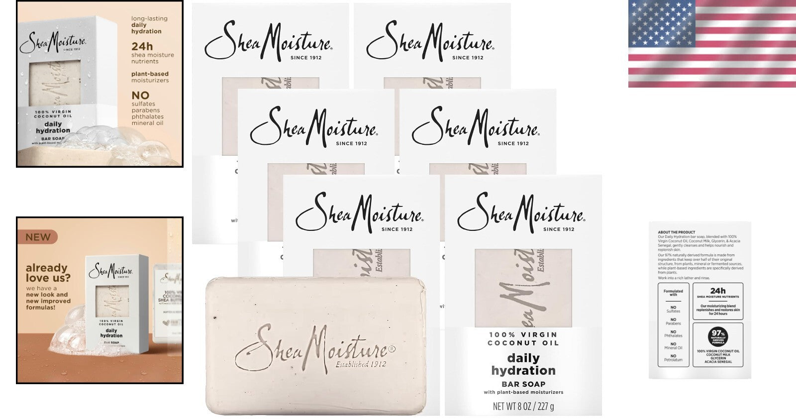 Natural Coconut Oil Soap Bars, 6 Pack - Nourishing Shea Butter & Acacia Senegal