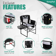 Load image into Gallery viewer, Heavy-Duty X-Large Portable Camping Directors Chair with Side Table &amp; Cup Holder