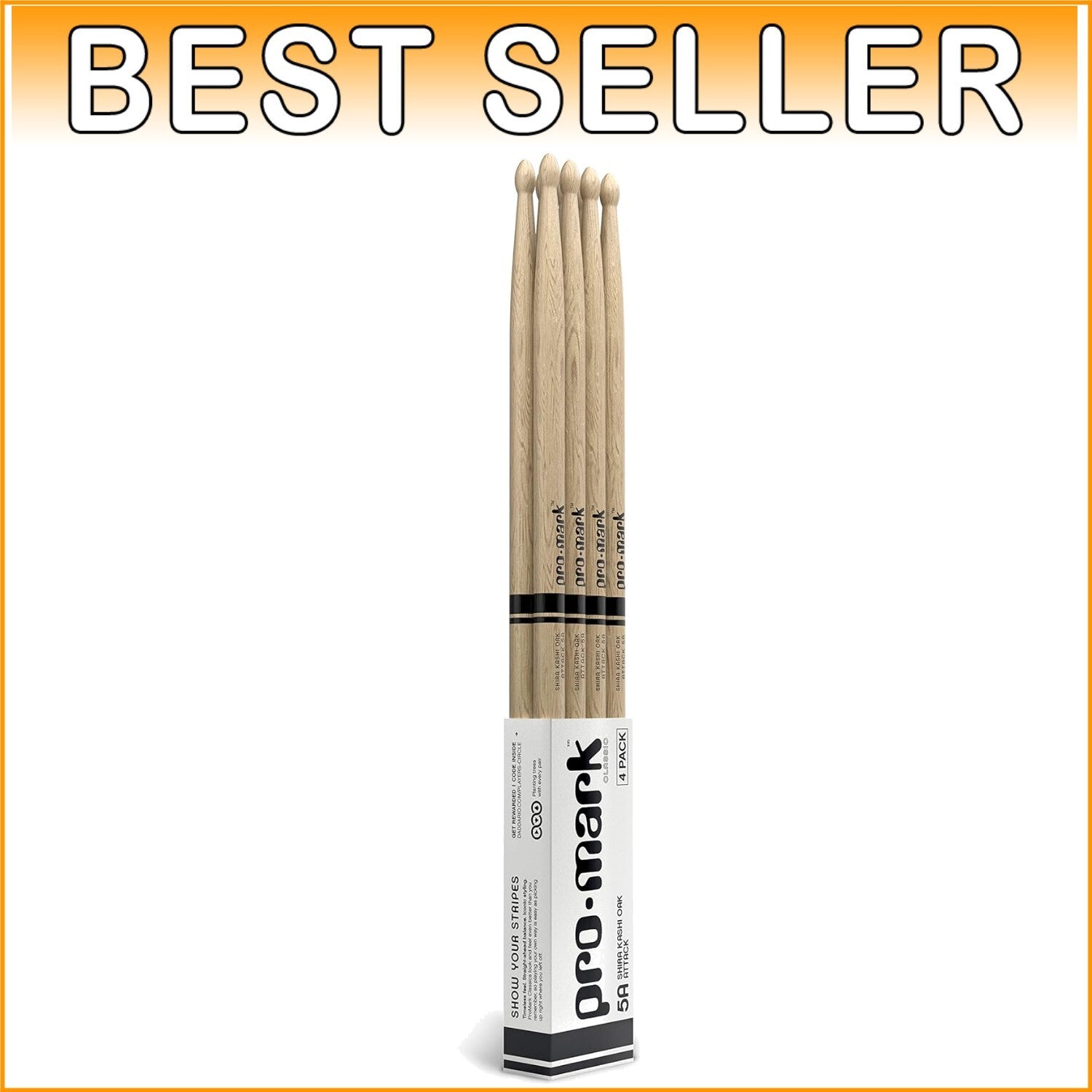 5A Shira Kashi Oak Drumsticks - 4 Premium Pairs with Oval Tip, Buy 3 Get 1 Free