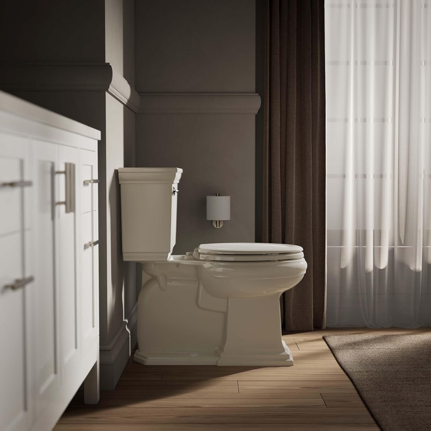 Stonewood Quiet-Close Elongated Toilet Seat - Durable Wood in Biscuit Finish