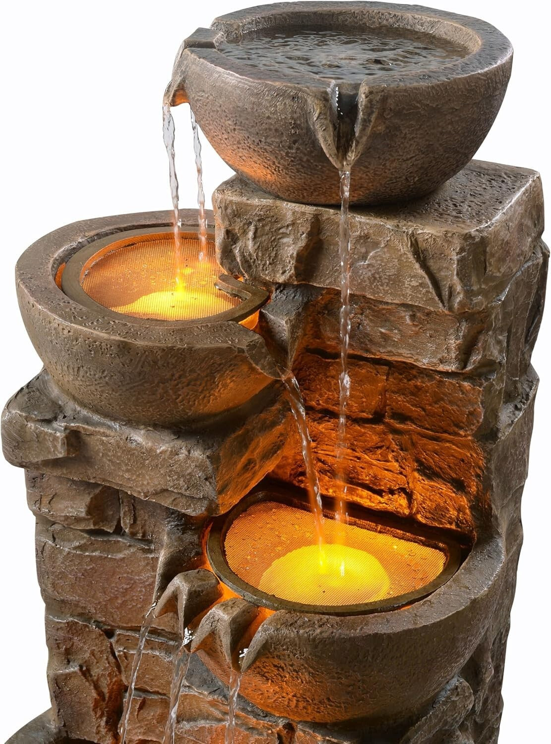 5.51-Gallon Cascading Bowls Garden Fountain with LED Lights - Relaxing Ambiance