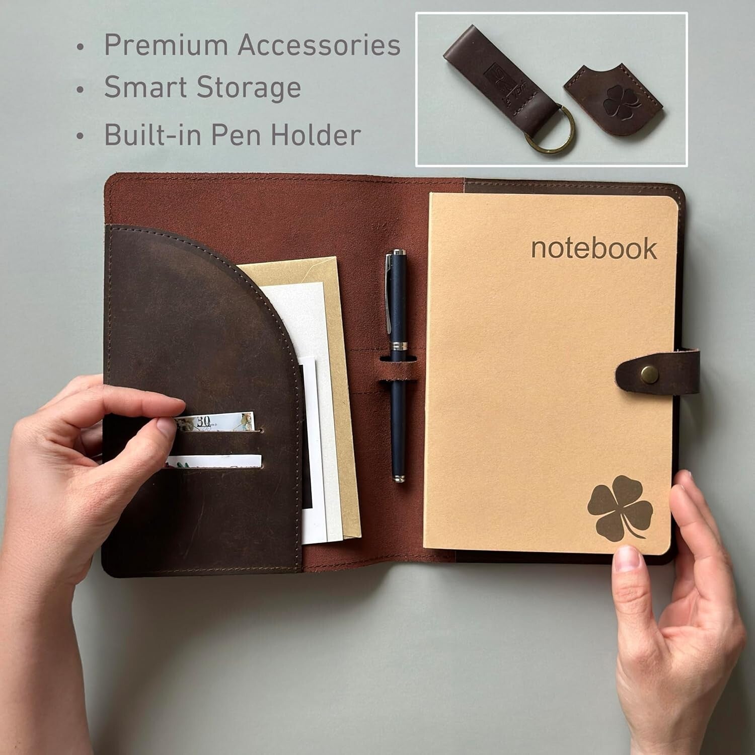 Elegant Refillable Leather Journal Set - 400 Pages with Pen Holder and Bookmark
