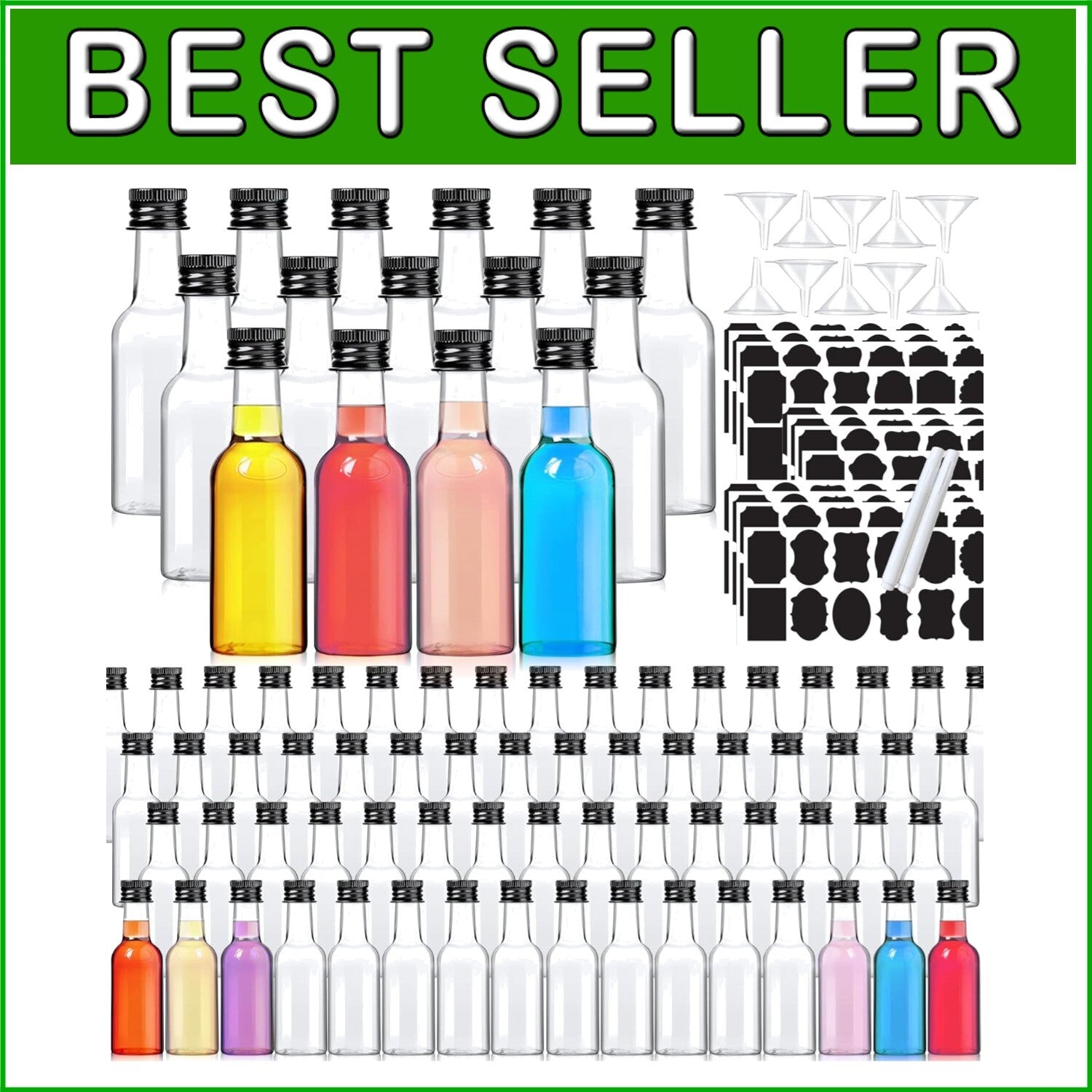 Elegant 120-Pack 2 Oz Mini Liquor Bottles with Funnels - Ideal Party Favors