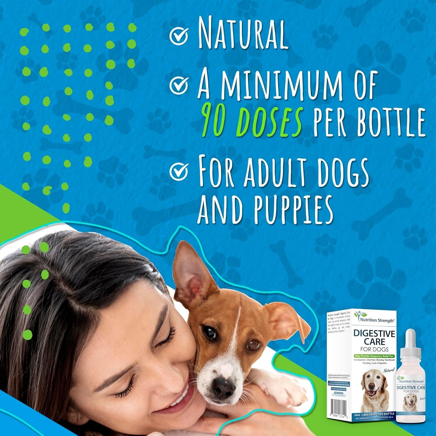 Premium Natural Dog Digestive Care - Relief for Bloating, Diarrhea & Bad Breath
