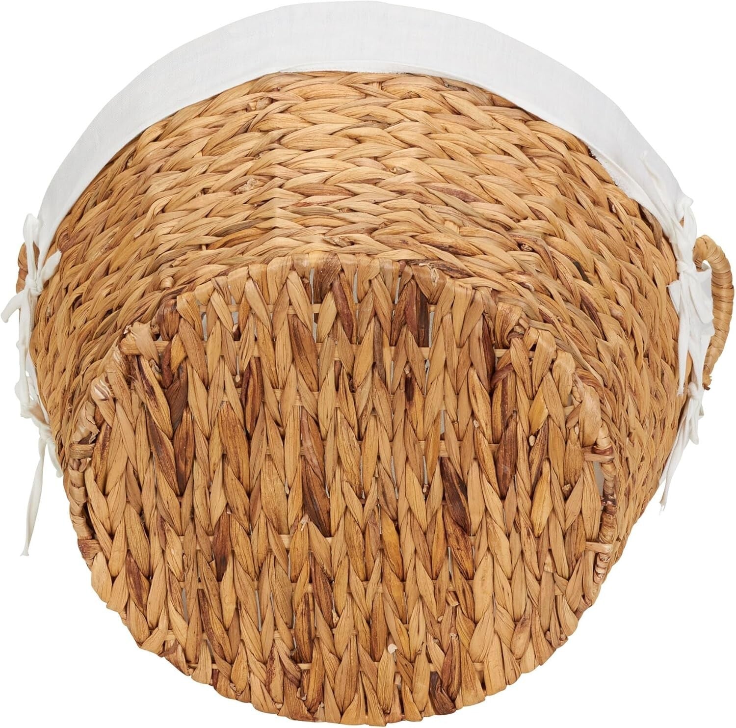 Elegant Large Round Wicker Laundry Basket with Liner, Natural Water Hyacinth