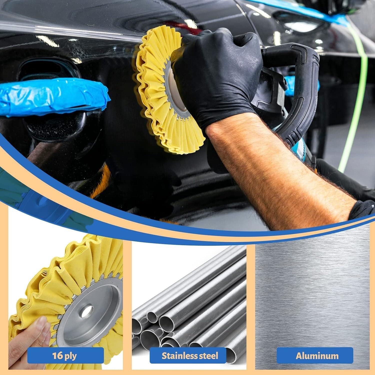 8-Piece Airway Buffing Wheel Kit for Angle Grinders - 8" Polishing Efficiency