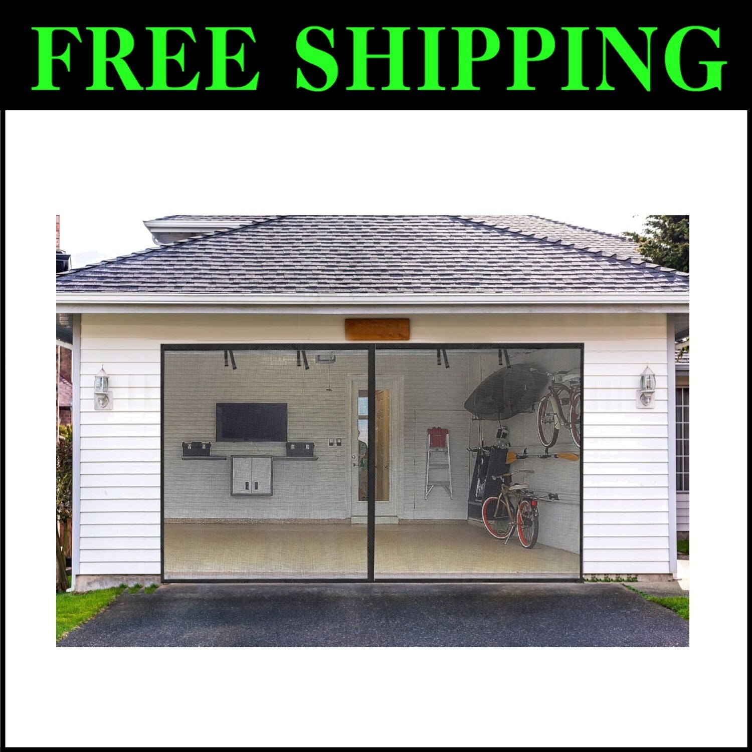 10x7FT Durable Magnetic Garage Screen Door - Fiberglass & Pet-Friendly Access