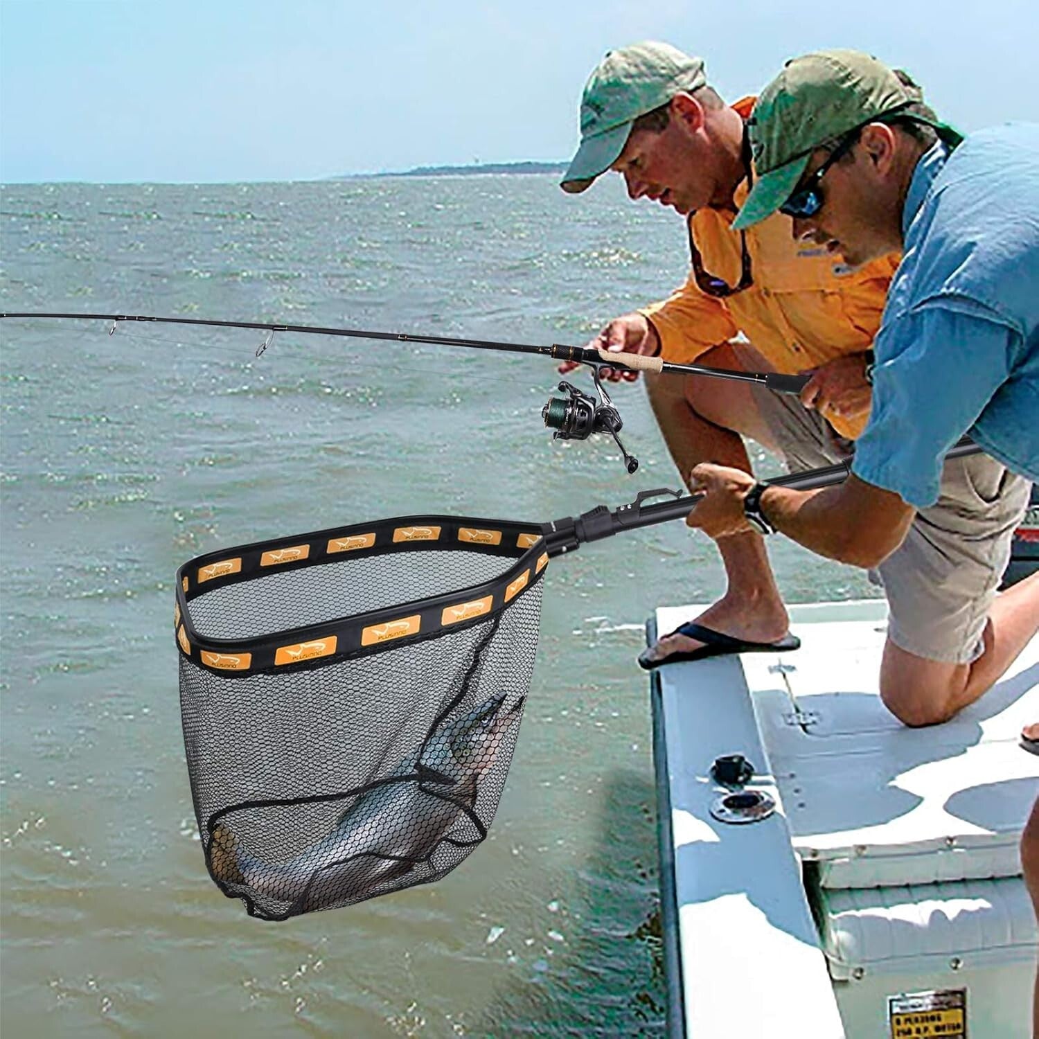 Large Floating Fish Landing Net - 19.7" Hoop, Rubber Coating, and Folding Design