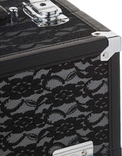 Load image into Gallery viewer, Lightweight 4-Tray Cosmetic Organizer with Locking Latches - Black Lace Design