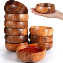 Load image into Gallery viewer, Versatile Acacia Wooden Bowls - Set of 10 Hand-Carved 4 Inch Dipping Trays