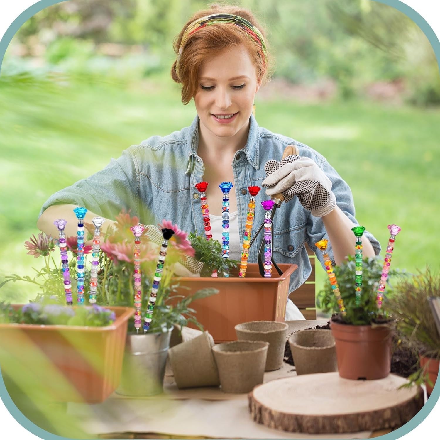 Elegant DIY Garden Decoration: 236 Pcs Beaded Stakes with Crystal Flower Tops