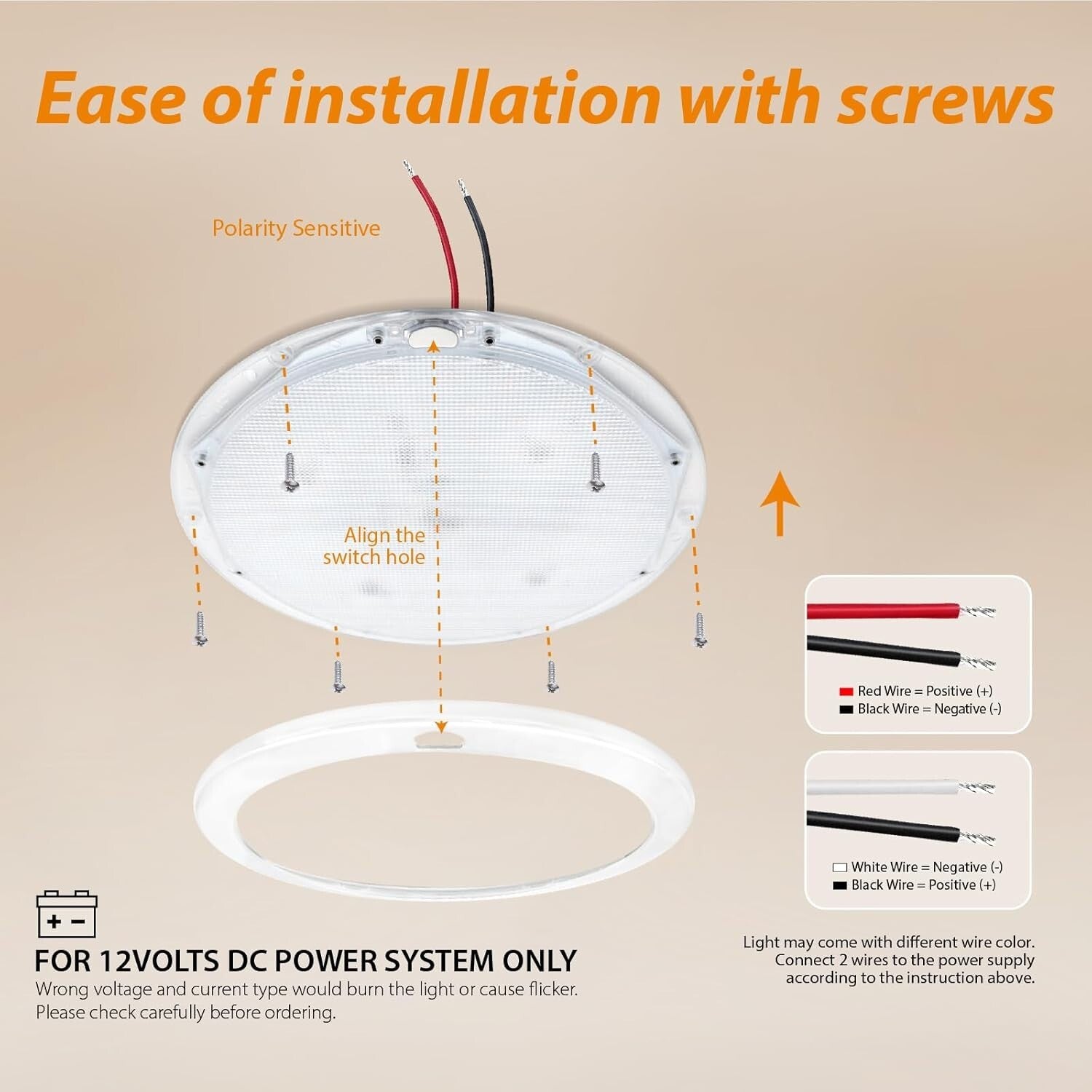 8.5'' Low Profile Ceiling Light with Dimmable Blue & White - Ideal for Boats