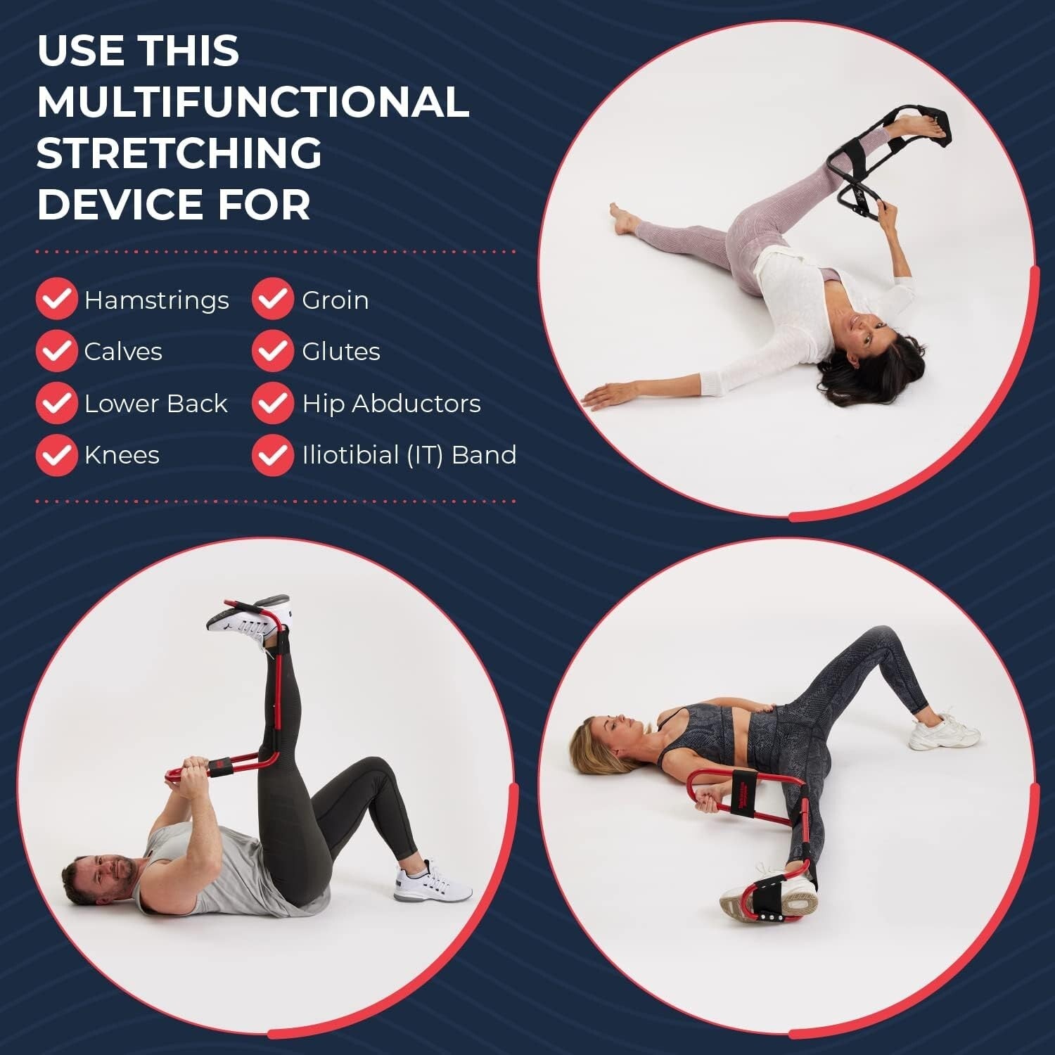 All-in-One Hamstring, Back, Calf & Hip Stretcher for Pain Relief - 220 lb Cap...