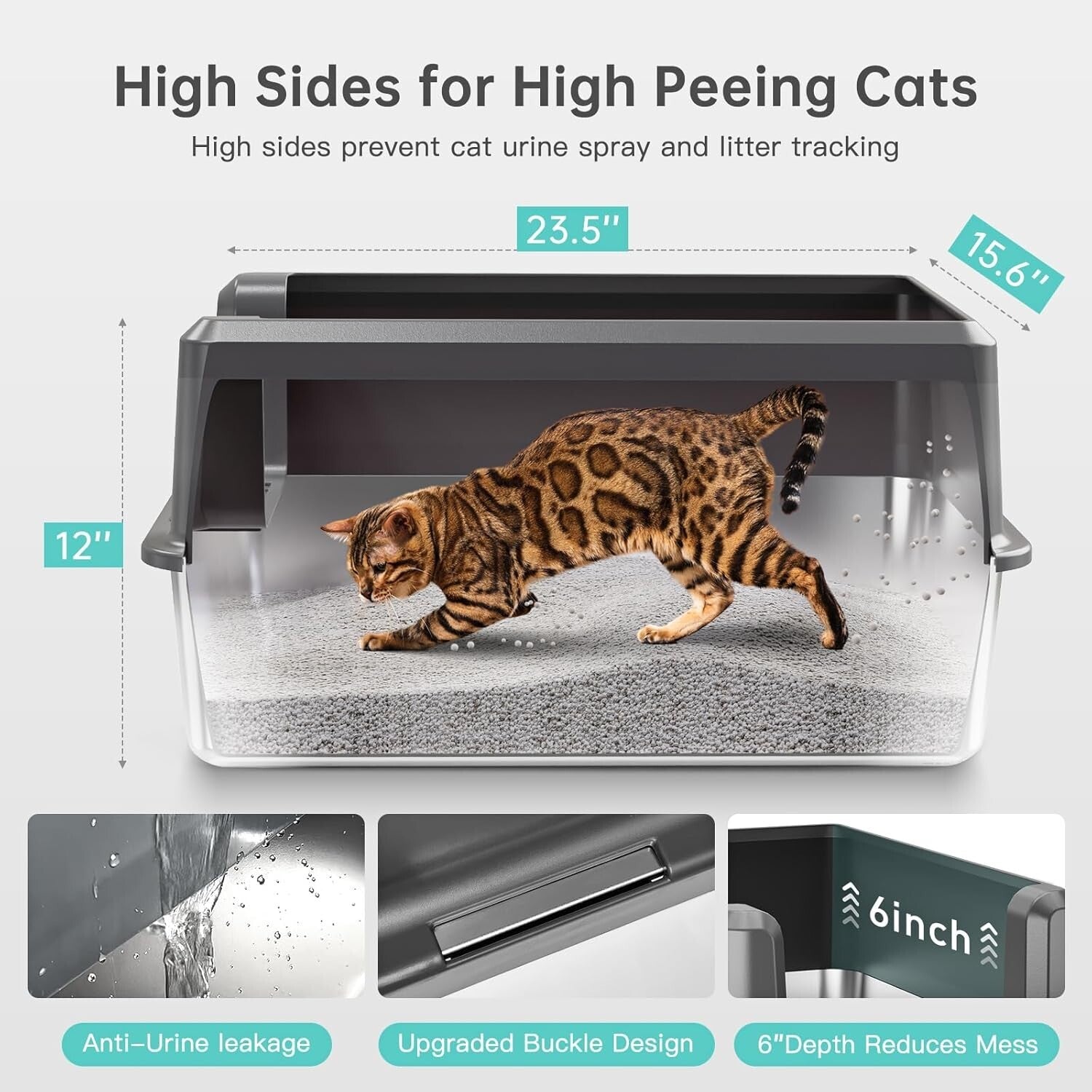 Durable XL Stainless Steel Litter Box with Secure Lid & Litter Scoop Included