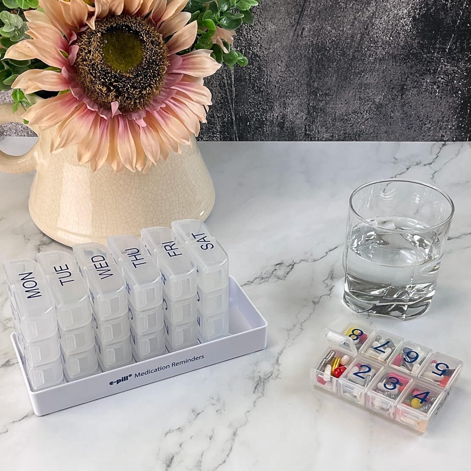 8x7 Large Weekly Pill Organizer - 56 Compartment Clear Pillbox for Travel & Home