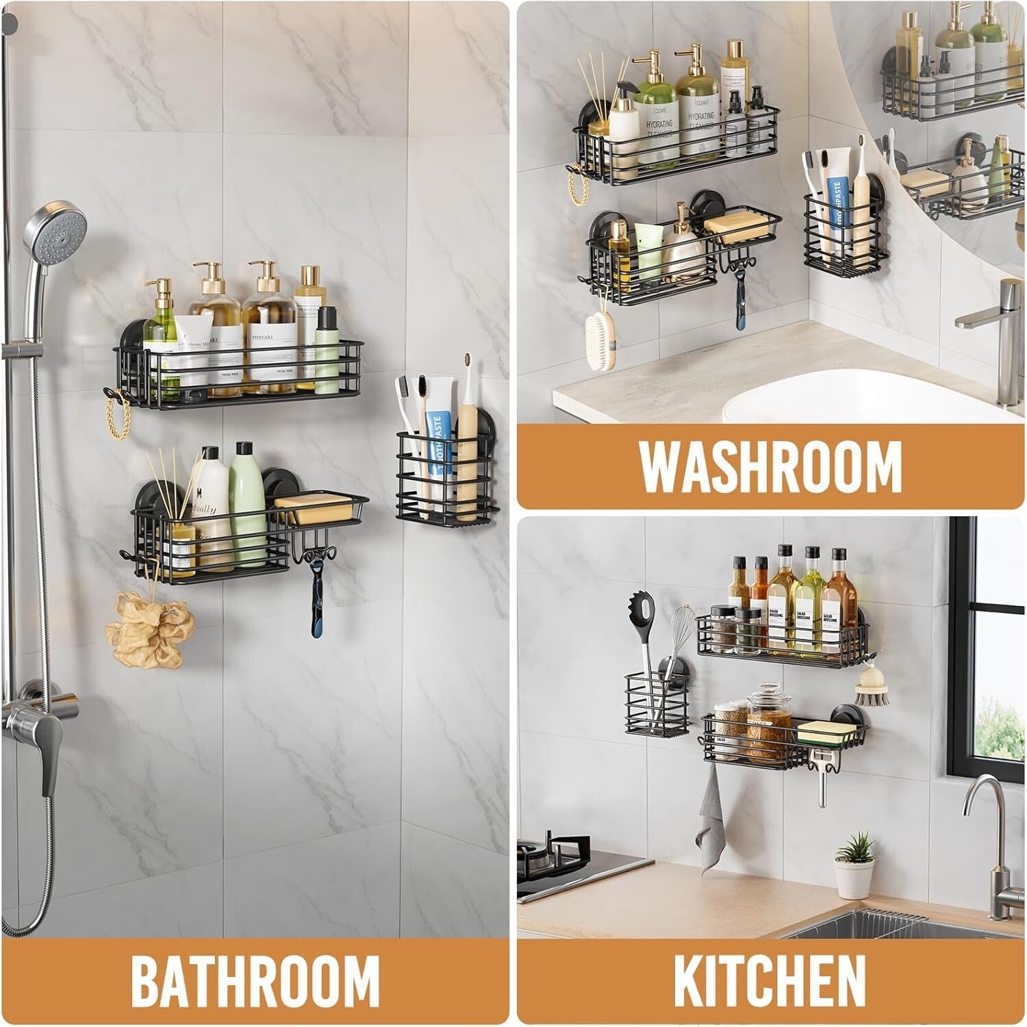 Fast-Drain 22lb Capacity Shower Caddy - Rustproof Suction Cup Storage Solution