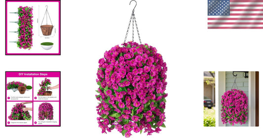 Colorful Faux Silk Hanging Flower Basket - Perfect for Year-Round Outdoor Charm