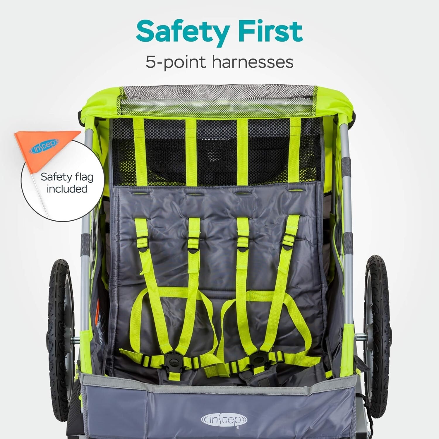 Safe Double Child Tow-Behind Bicycle Trailer with 16-Inch Tires - Easy Transport