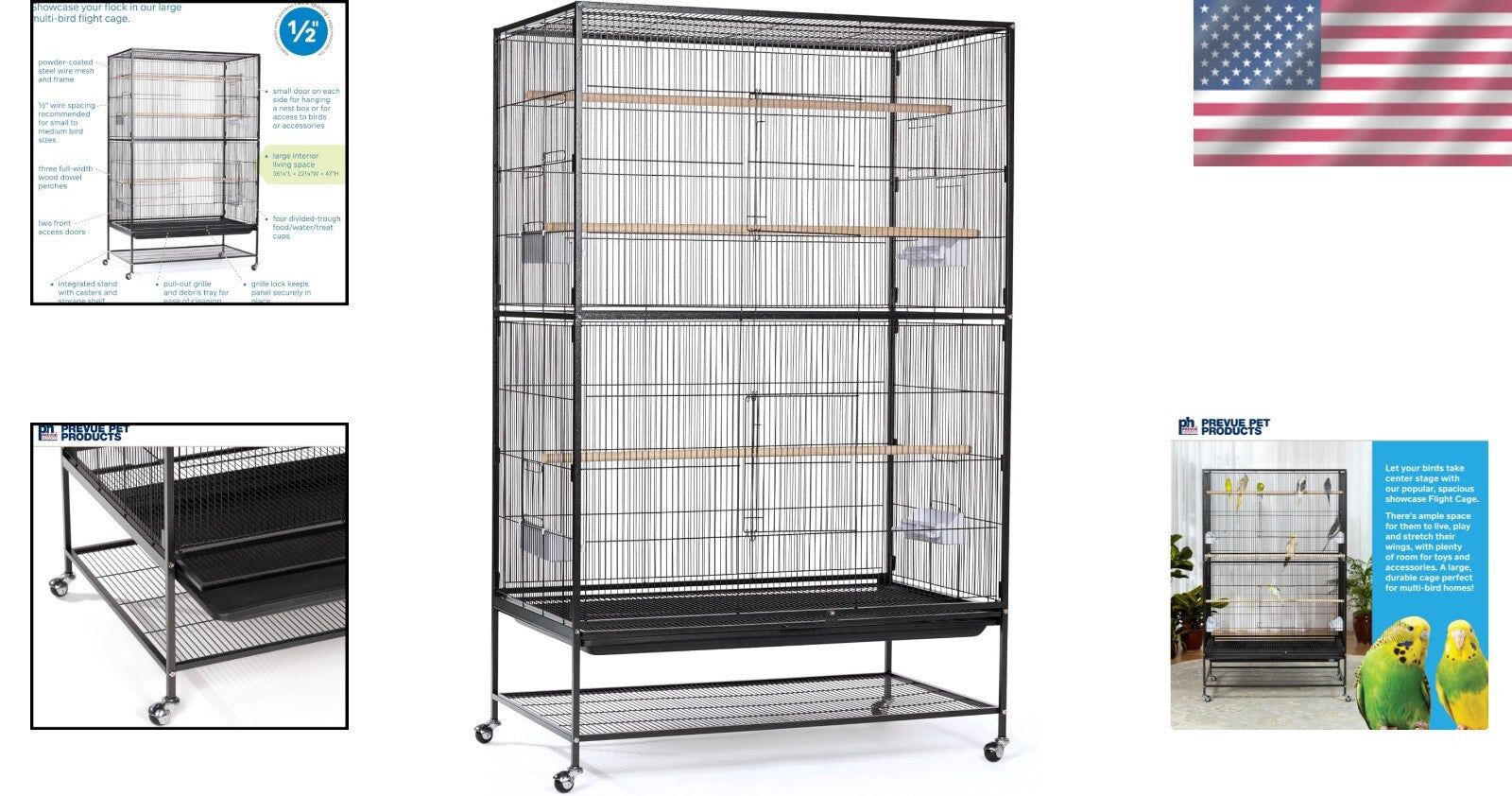 Elegant Extra Large Wrought Iron Flight Cage for Birds - Hammertone Black Finish