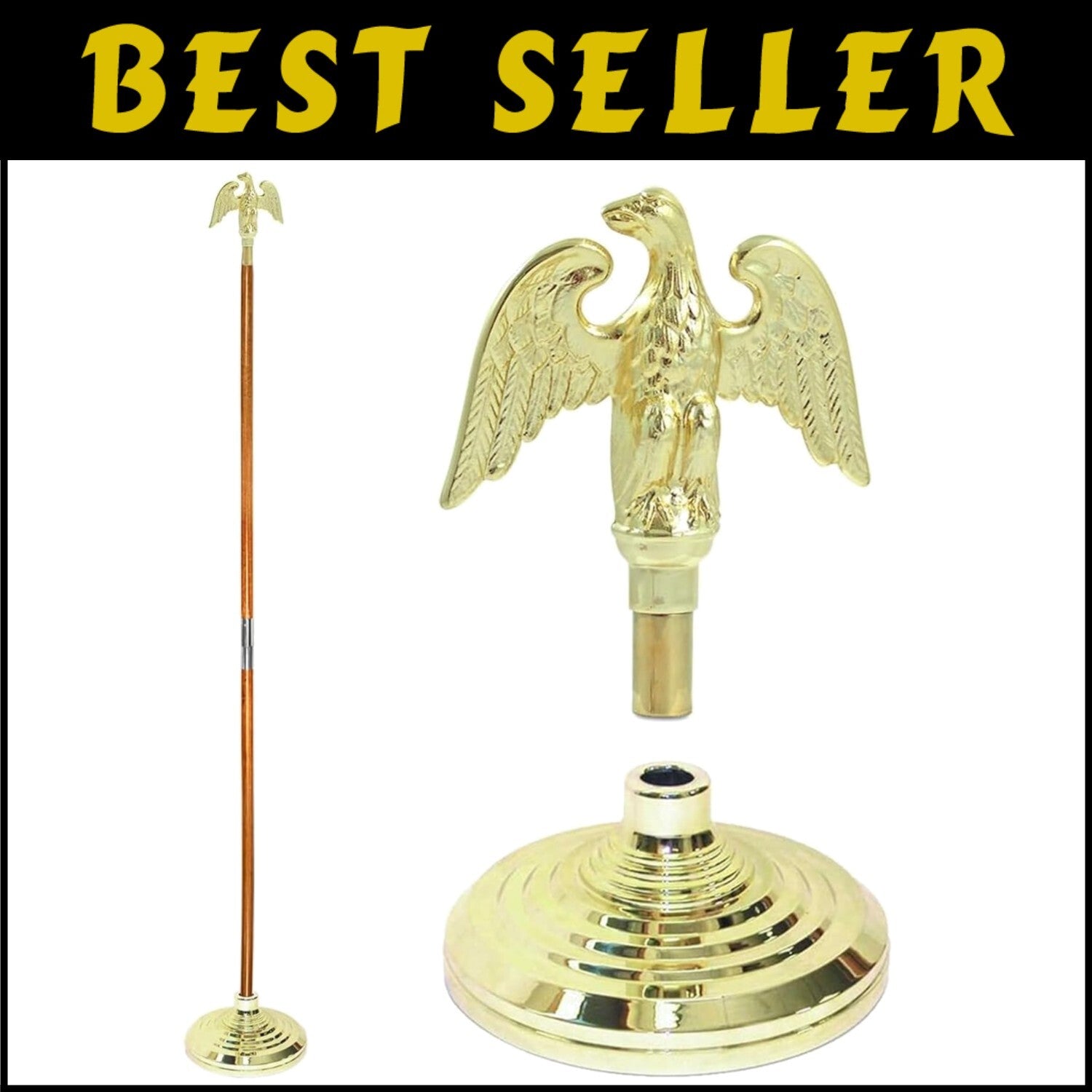 Premium Aluminum Indoor Flagpole Kit - 7ft with Brass Finish and Custom Toppers