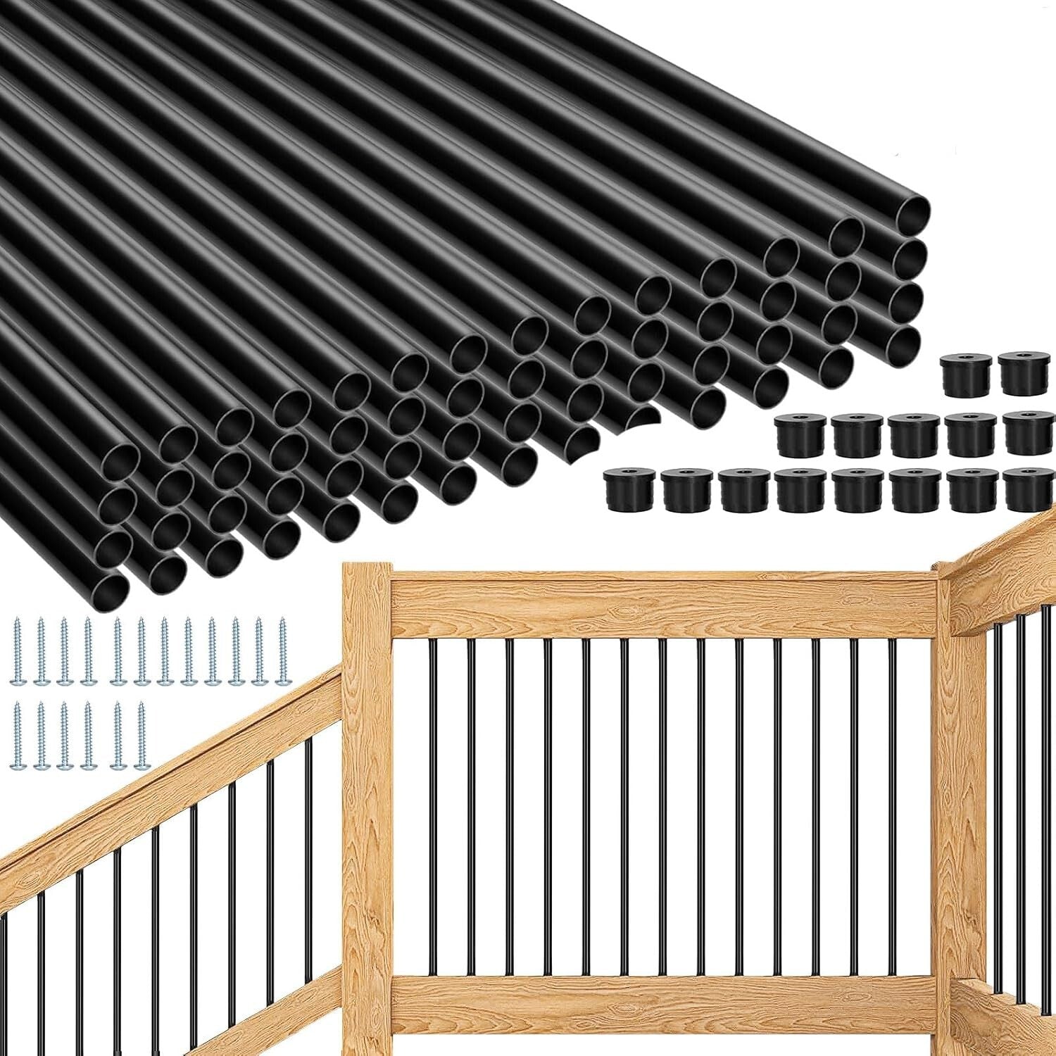 36" Black Aluminum Deck Railing Balusters - DIY Easy Assemble with Connectors