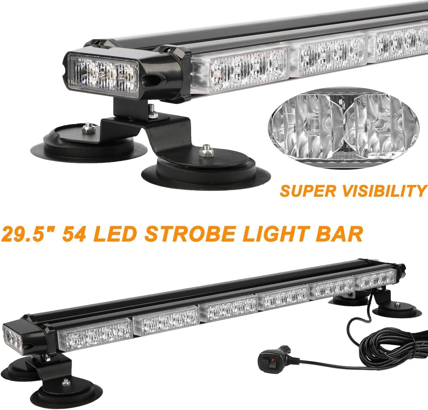 29.5" Emergency Warning Strobe Light Bar - 26 Flashing Modes, IP67 Waterproof