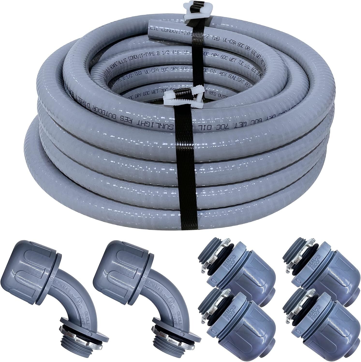 1-1/2 Inch Non-Metallic Liquid-Tight Conduit Kit - Flexible and Durable, 25 ft