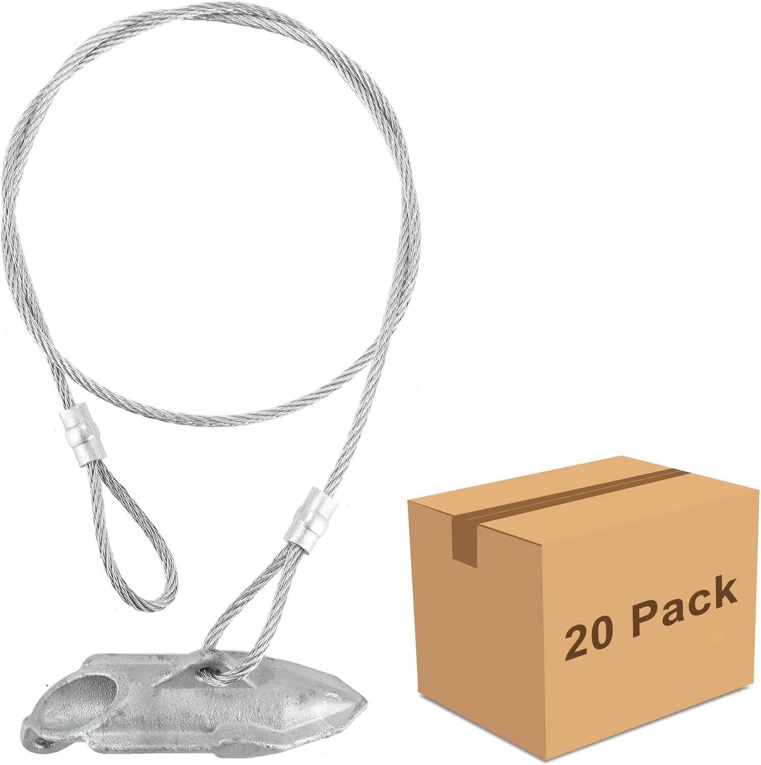 20 Pack Heavy-Duty Ground Earth Anchors with 30" Cable - 1000 lbs Strength