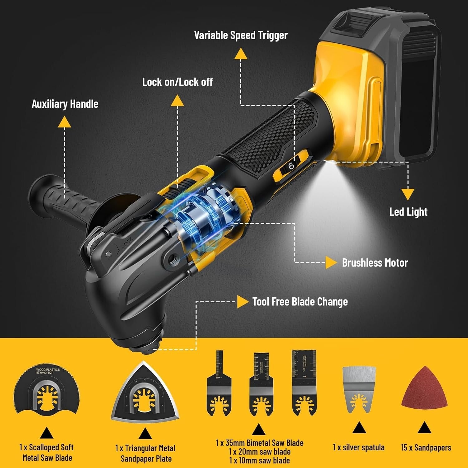 6-Speed Cordless Oscillating Tool for DeWalt 20V - Precision LED Light & Kit