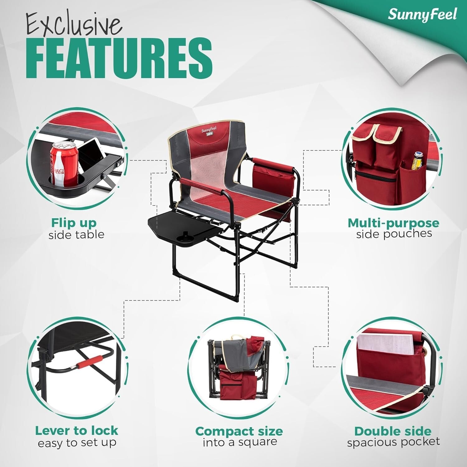 Portable Red Directors Chair with Side Pocket – Perfect for Camping & Concerts