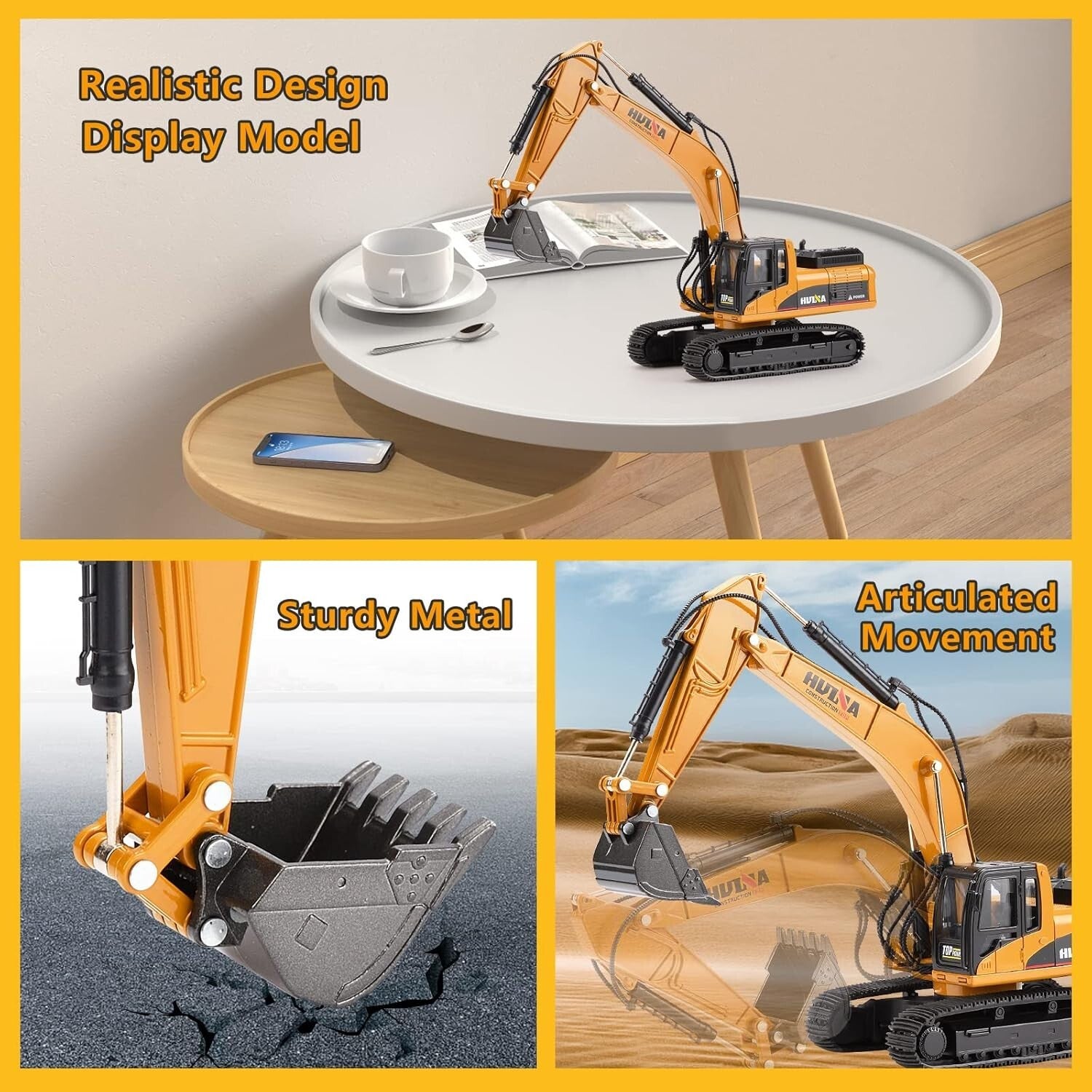 Diecast Construction Excavator - Realistic Metal Digger Toy for Boys & Kids