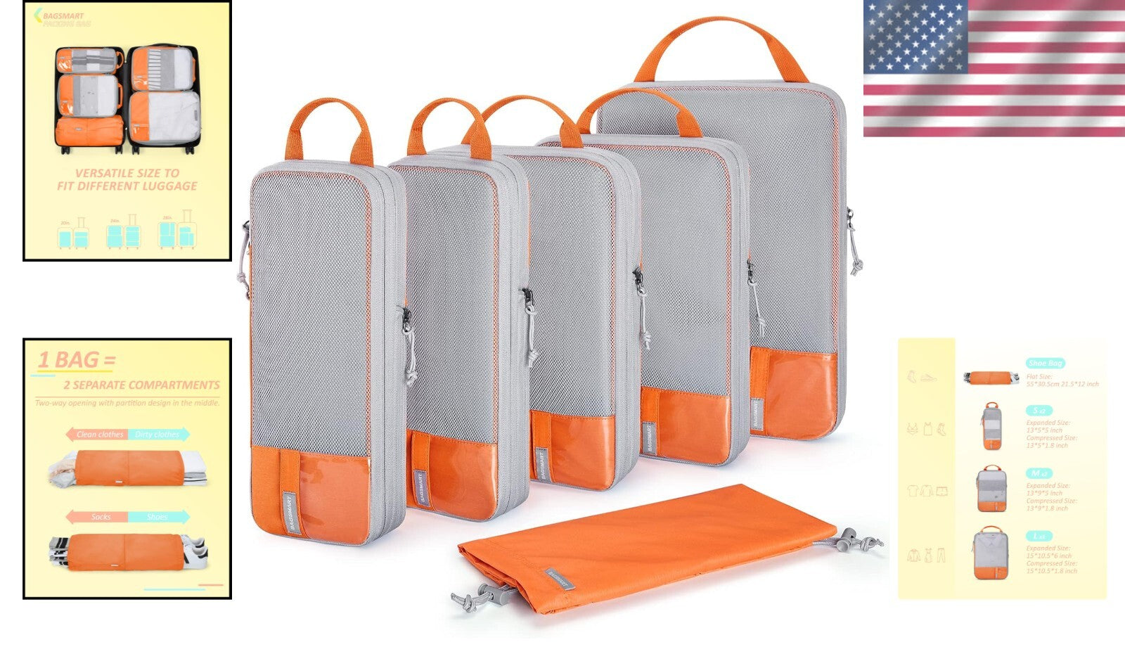 Set of 6 Lightweight Compression Packing Cubes - Space-Saving Travel Essentials