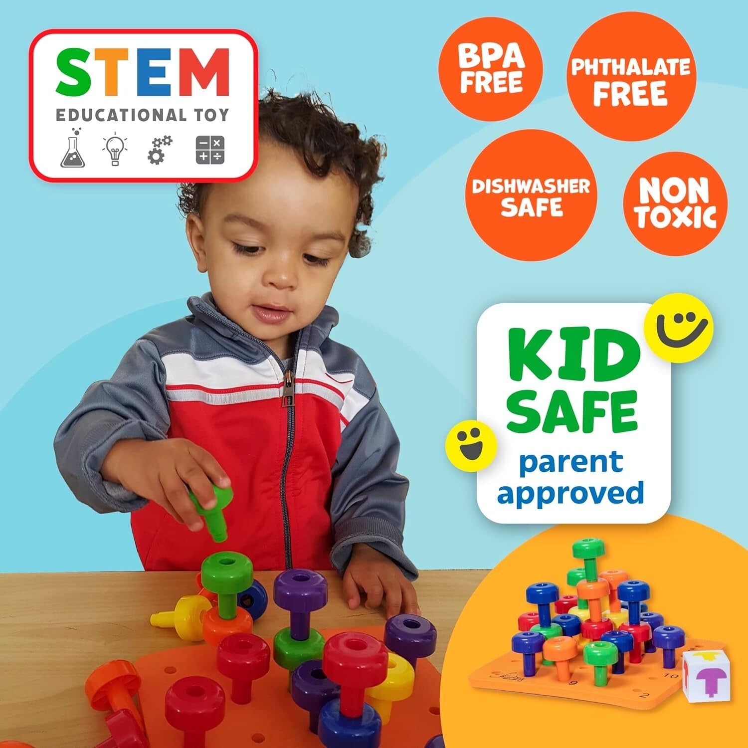 33-Piece Montessori Sensory Pegboard Set - Develop Fine Motor Skills for Kids 2+