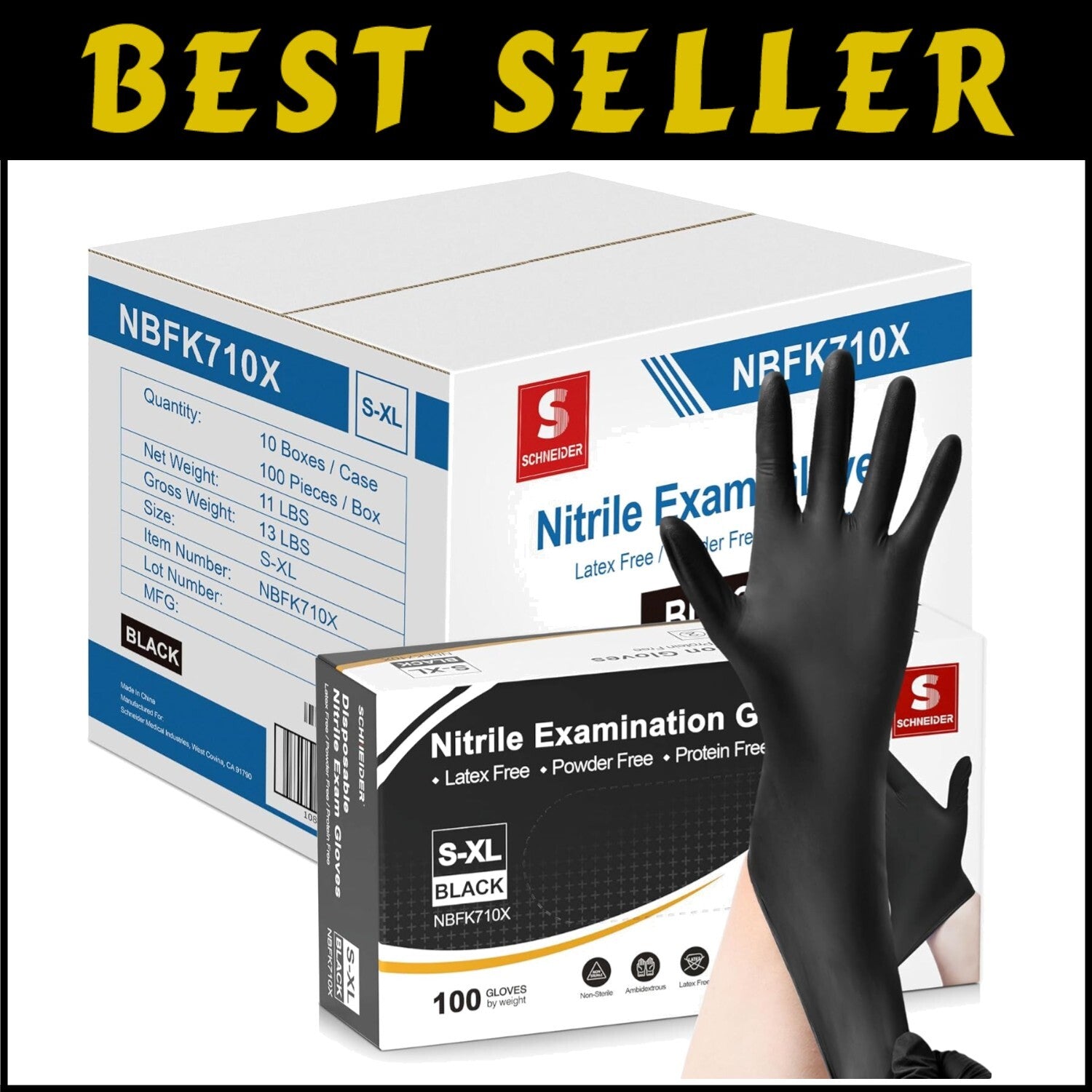 Bulk 1000 Black Nitrile Gloves - Small Size, Powder-Free & Puncture Proof