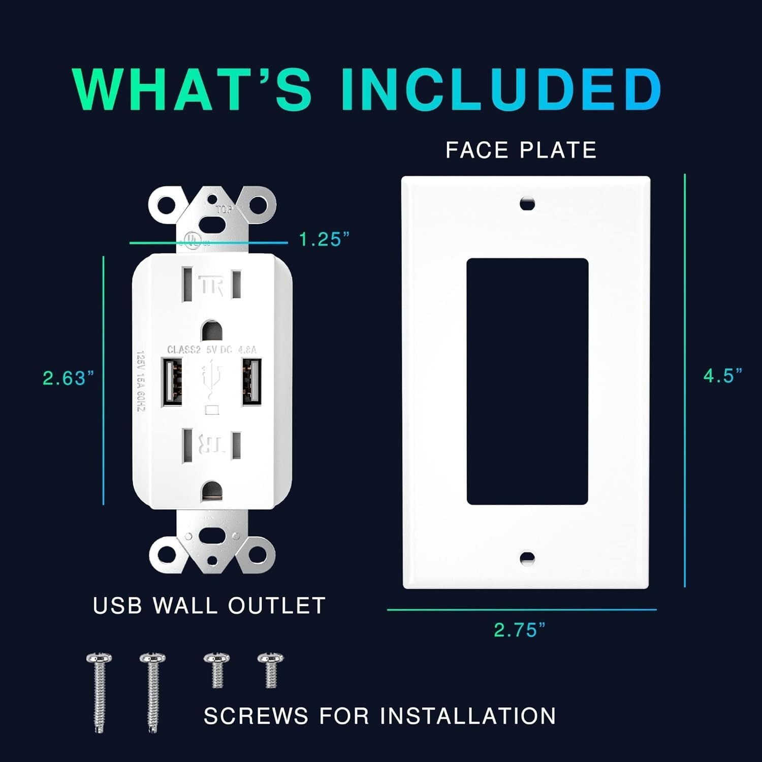 White USB Wall Outlet with 4.8A Power - Screwless Installation, Safe & Stylish