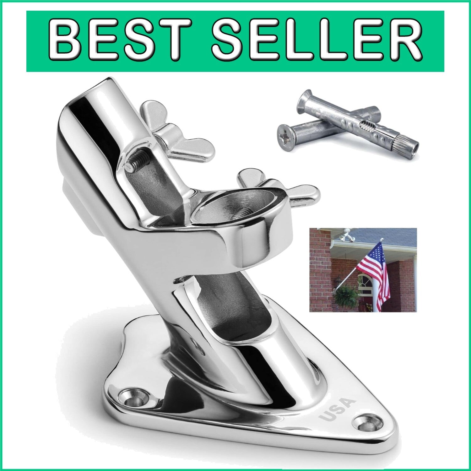 Corrosion-Resistant Flag Pole Mount with 316 Stainless Steel Hardware - 1 Inch