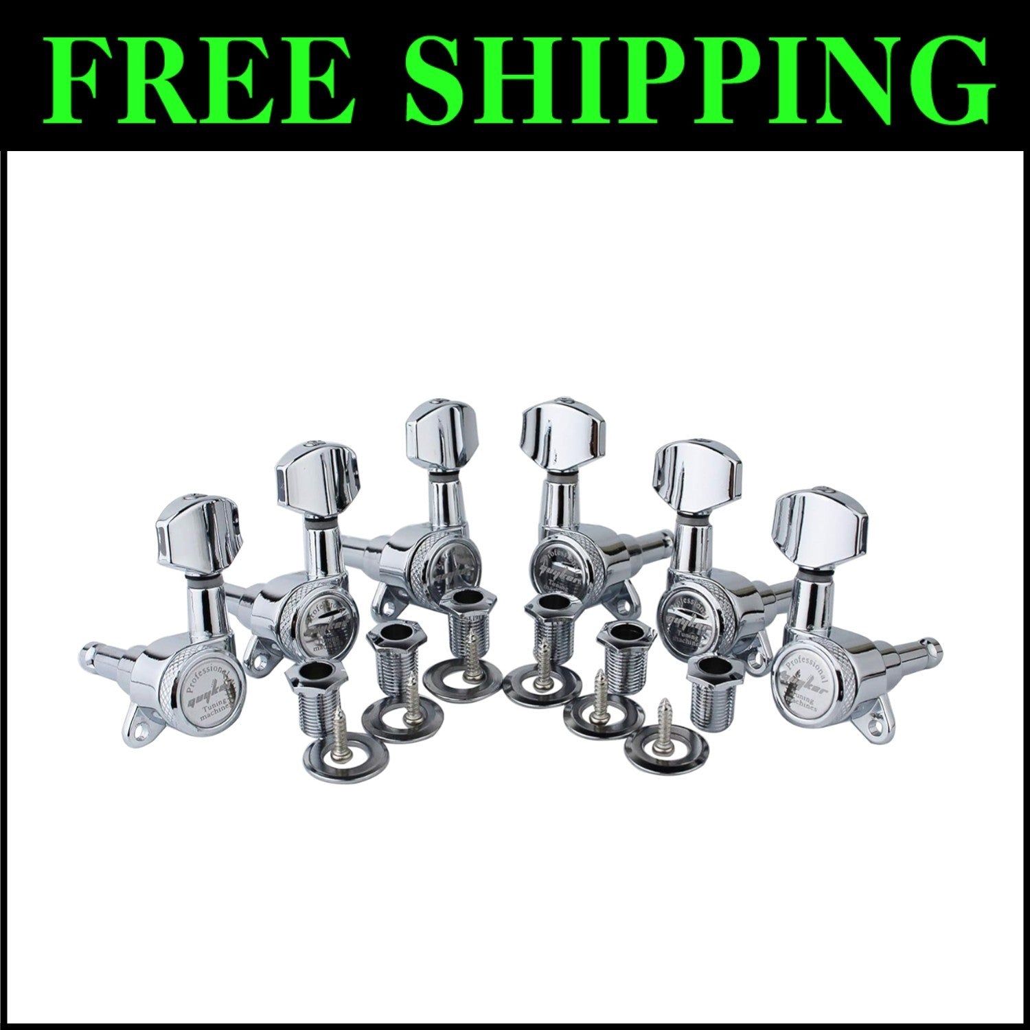 Easy Install 3L + 3R Locking Tuners for ST, TL, SG, LP Style Guitars - Chrome