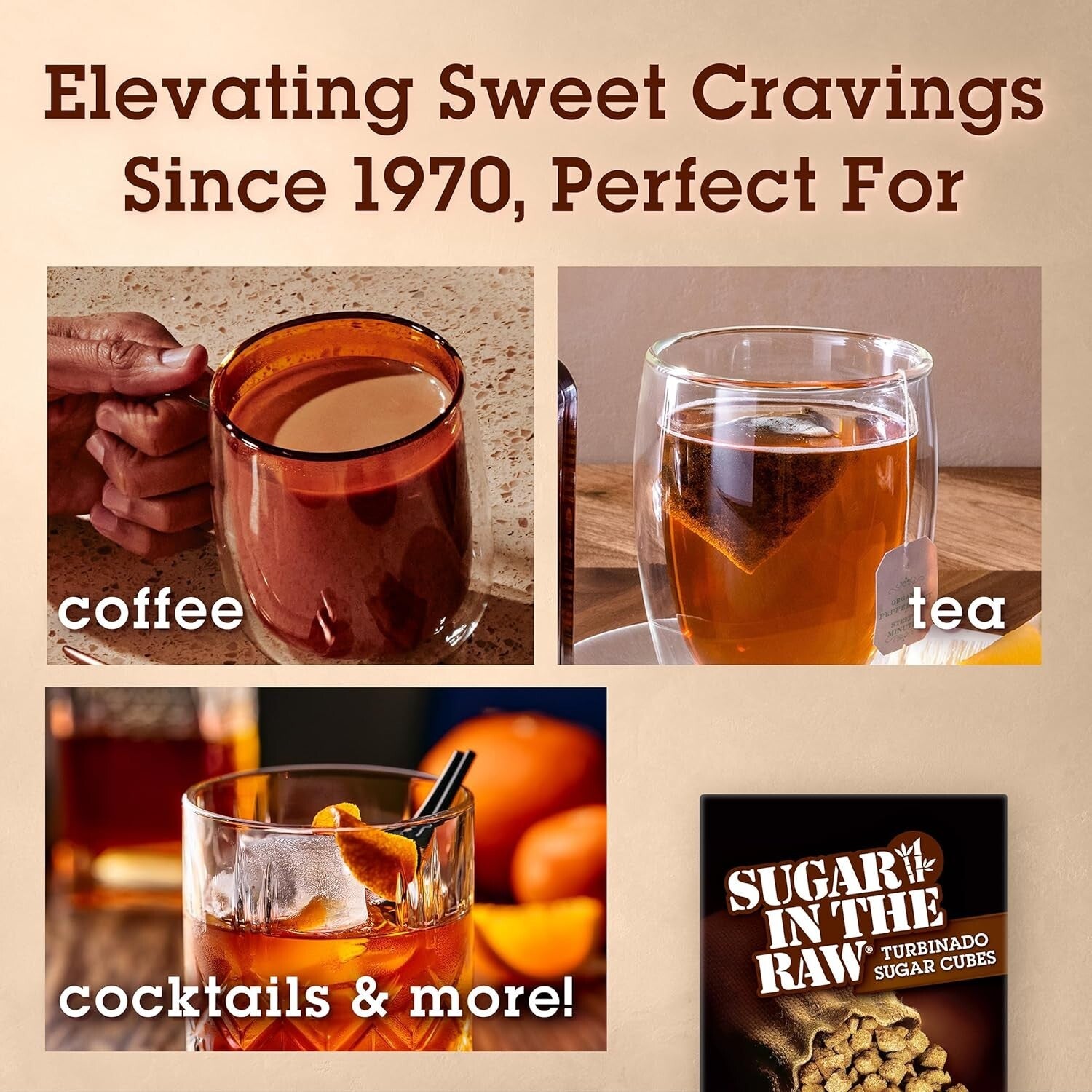 Turbinado Cane Sugar Cubes - Pure Natural Sweetener for Coffee & Tea, 25-Count