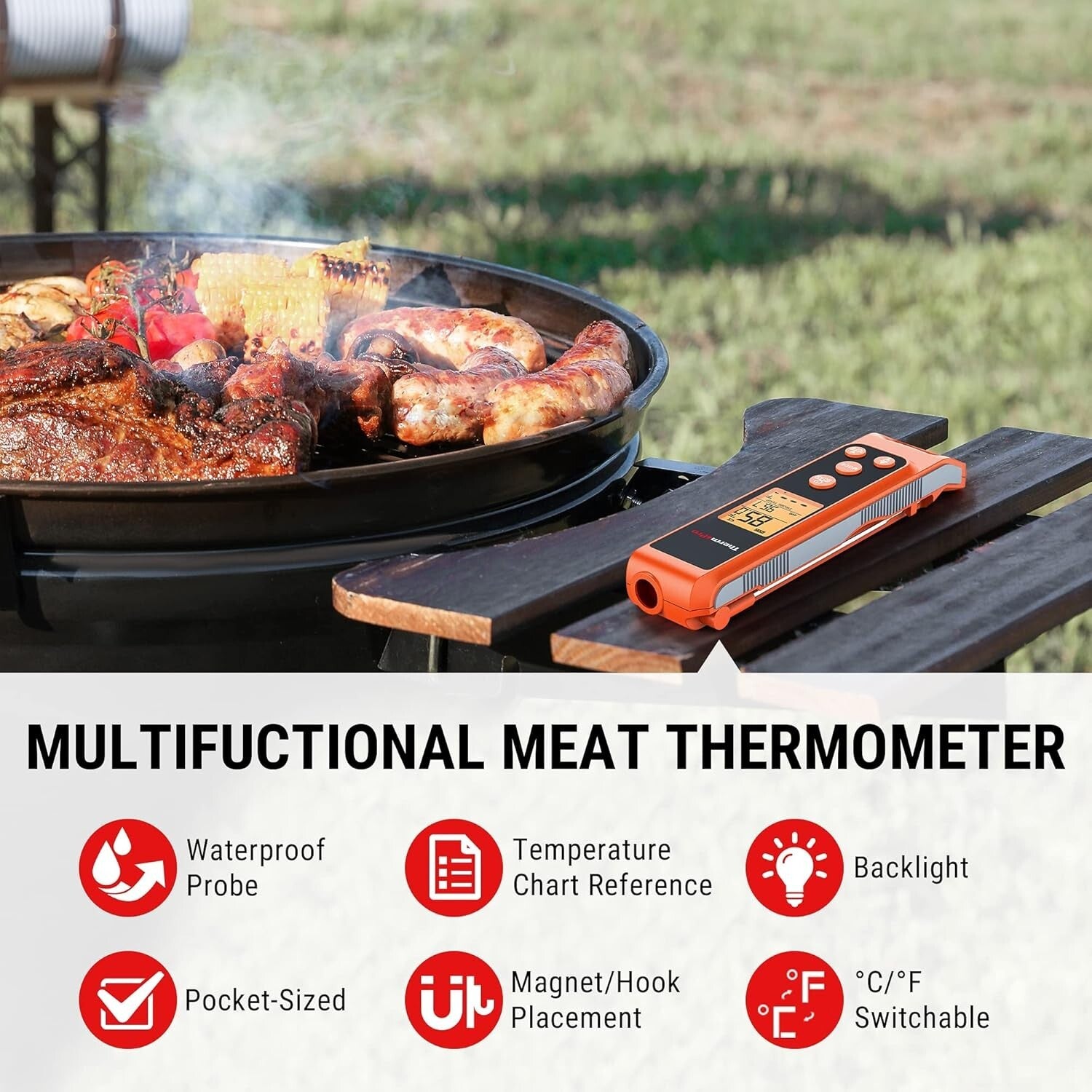 User-Friendly Instant Read Meat Thermometer with Infrared Surface Capability