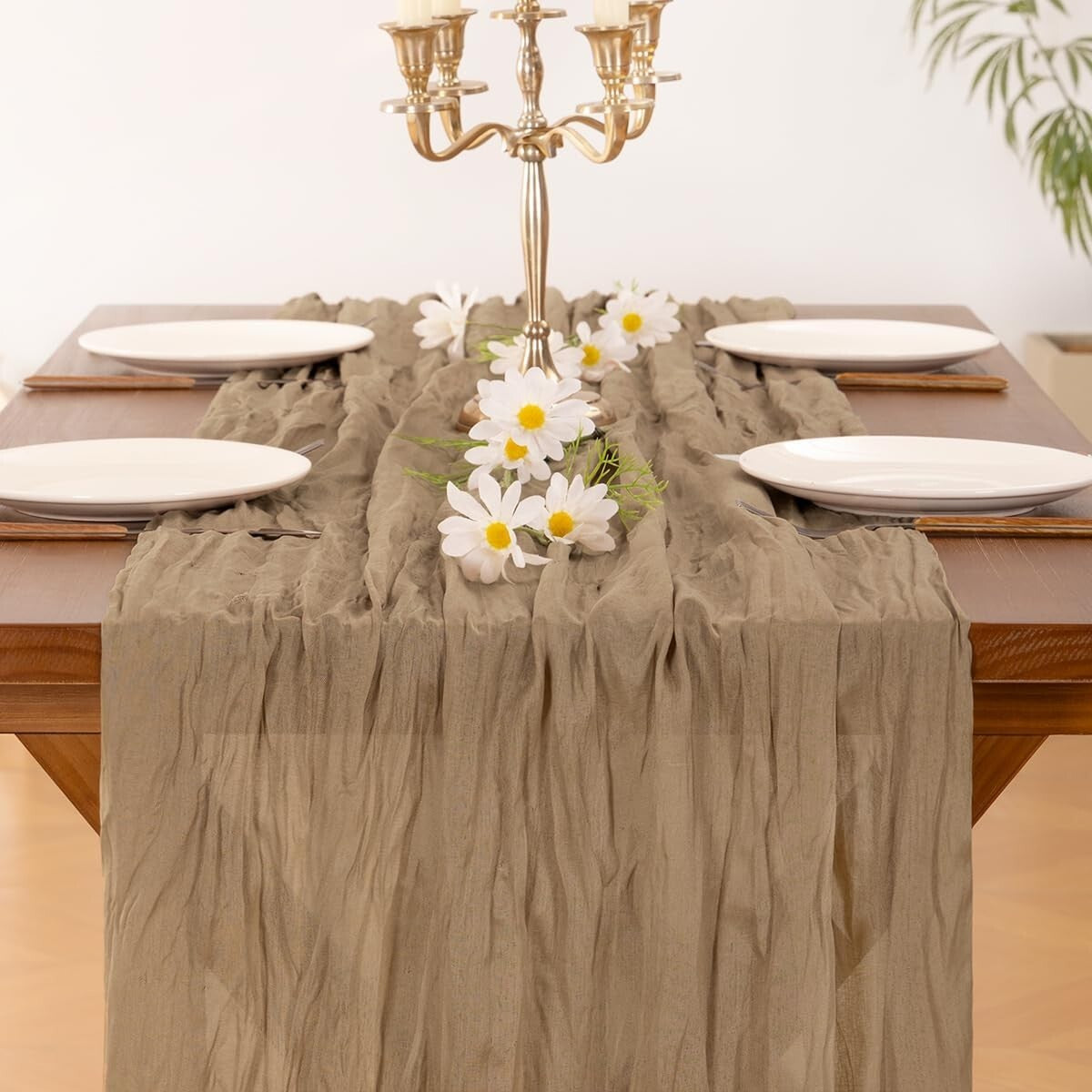 Nude Brown Cheesecloth 120 Inch Table Runner Set of 15 for Weddings & Events