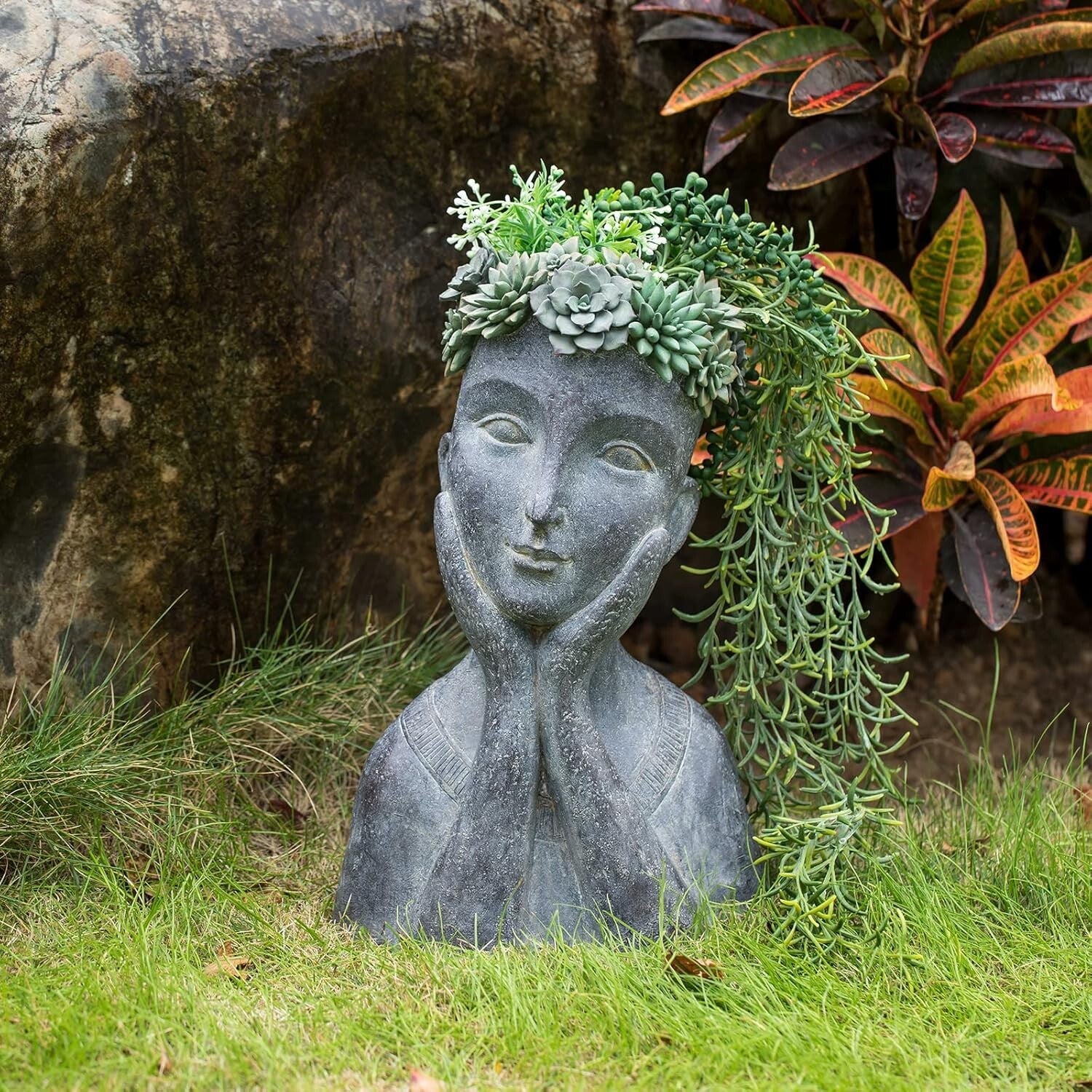 Creative Face Shaped Outdoor Planter with Drainage - Eye-catching Succulent Pot